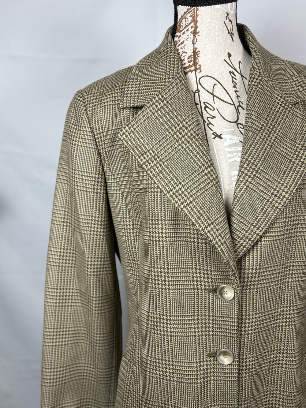 Vintage Linda Allard Ellen Tracy Wool Glen Plaid Blazer 90s Size 12 - Picture 4 of 13